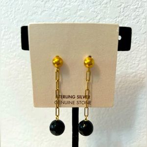 Sterling silver 18K Gold over Black Onyx Earrings